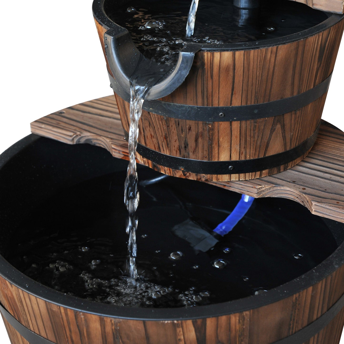Wooden 2-Tier Fountain with Electric Pump for Garden Decor Backyard