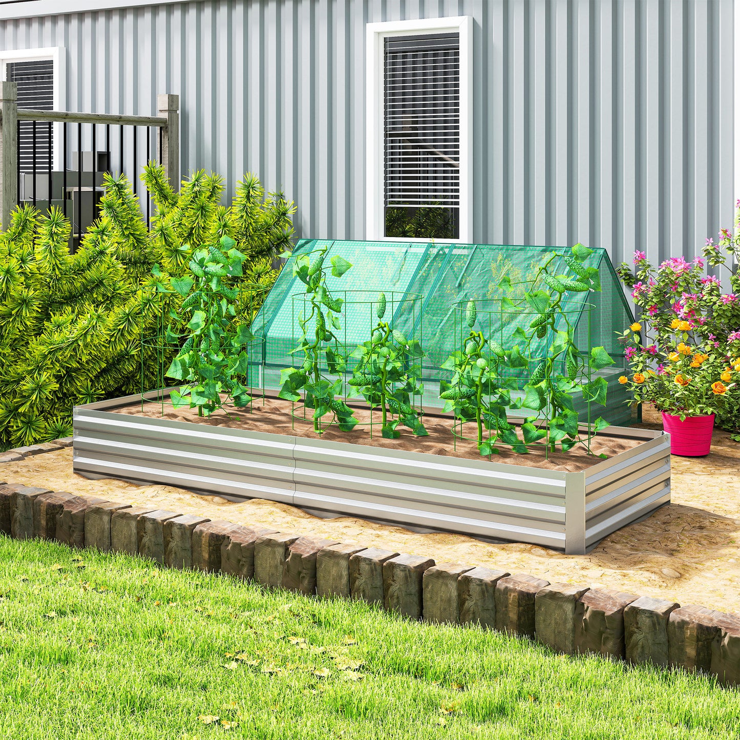 Galvanized Raised Garden Bed 95 x 36 x 12 Inches for Vegetables Herbs Flowers