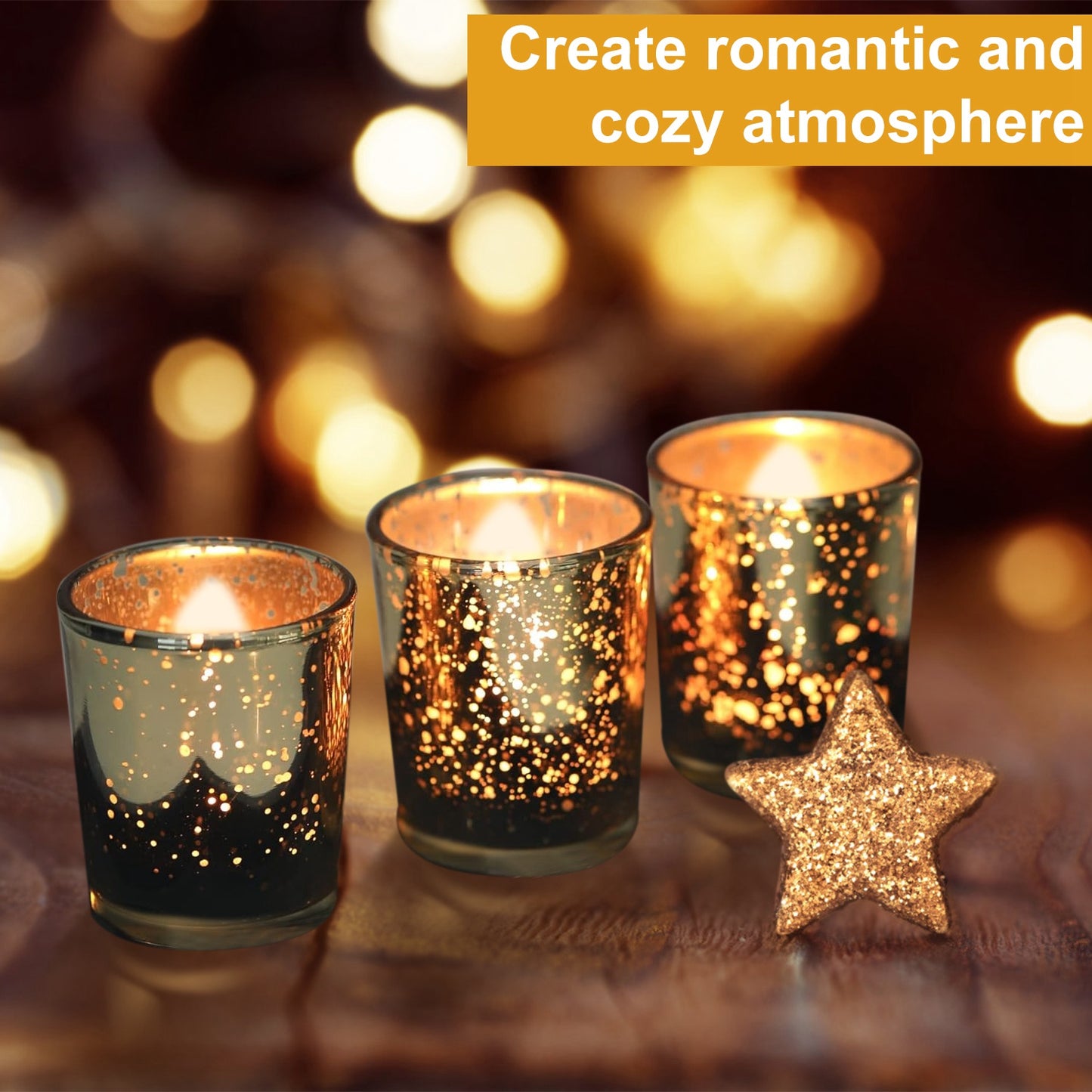 24Pcs Gold Mercury Glass Votive Candle Holders Set