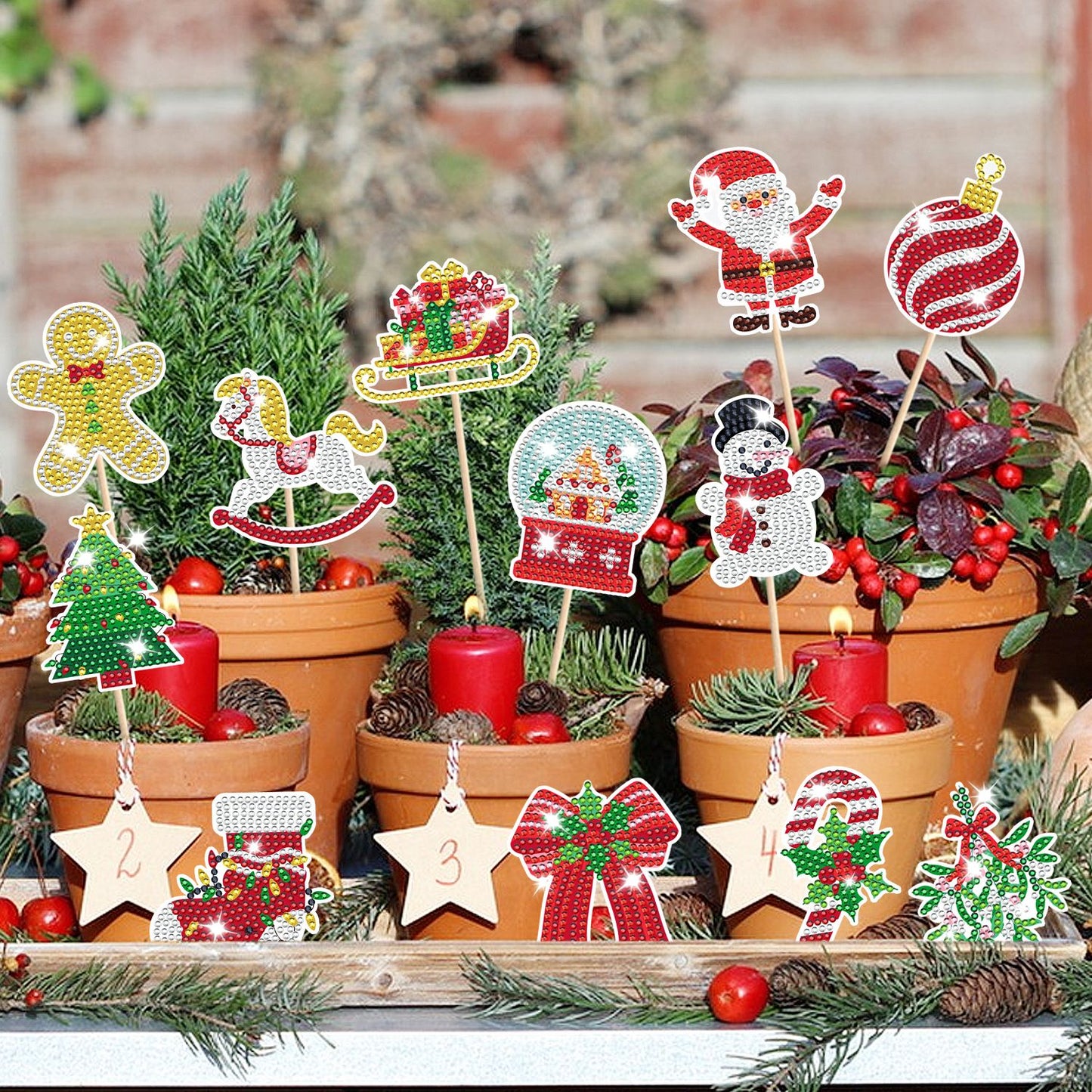 12Pcs Christmas Rhinestones Art Kits - Santa, Snowman & More