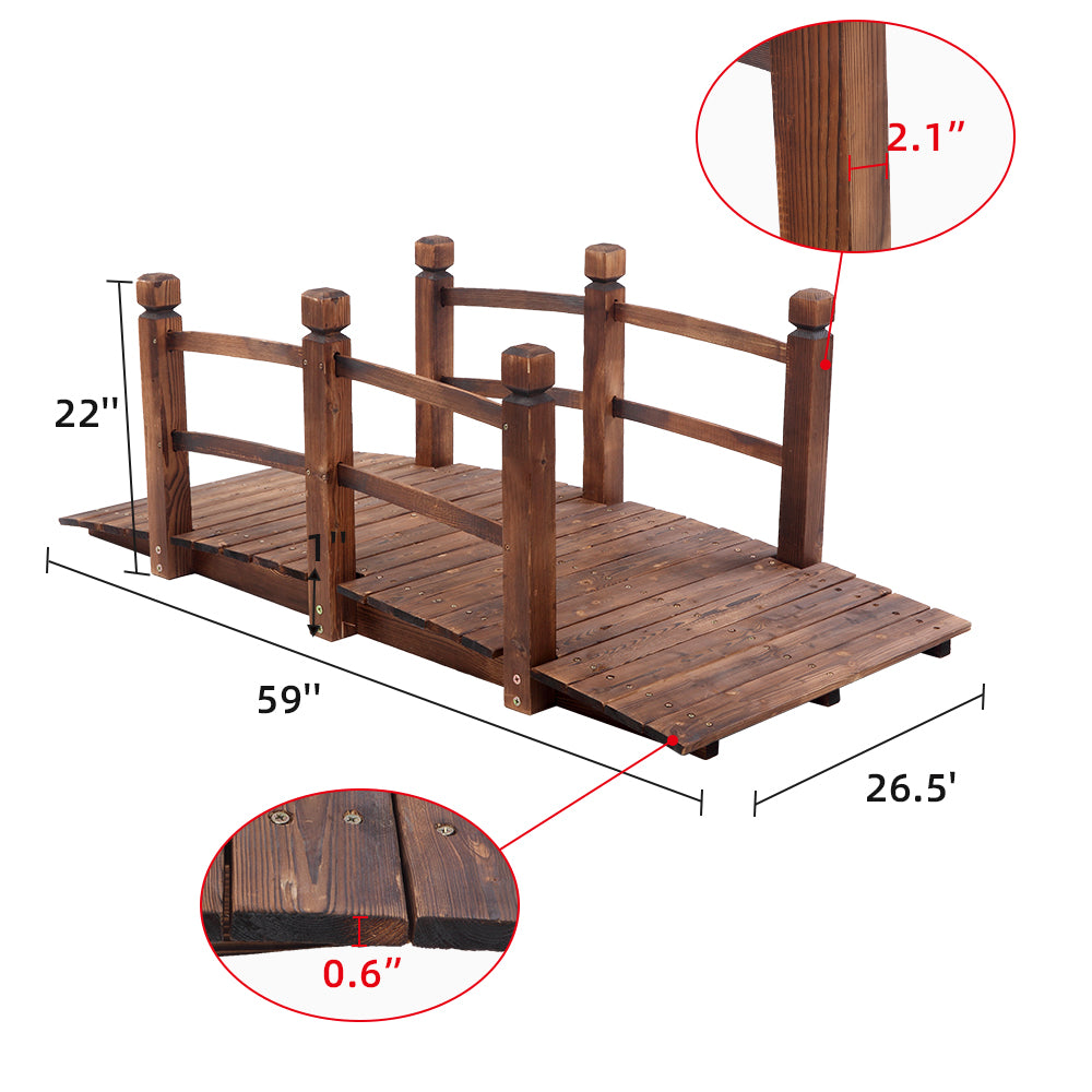 Wooden Garden Bridge Small Outdoor Landscape Bridge Carbonized Finish
