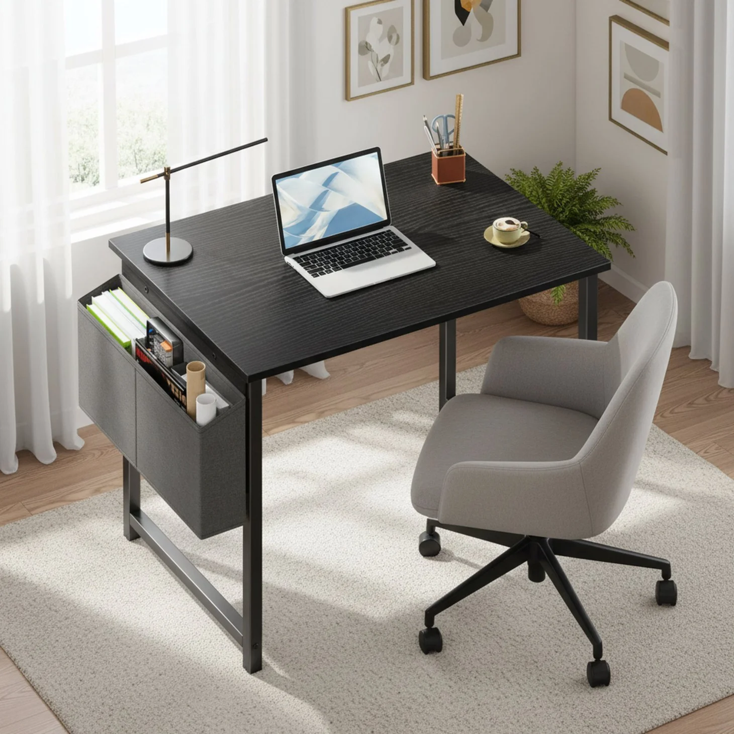 Small Office Desk with Storage Bags and Hooks - Multiple Sizes