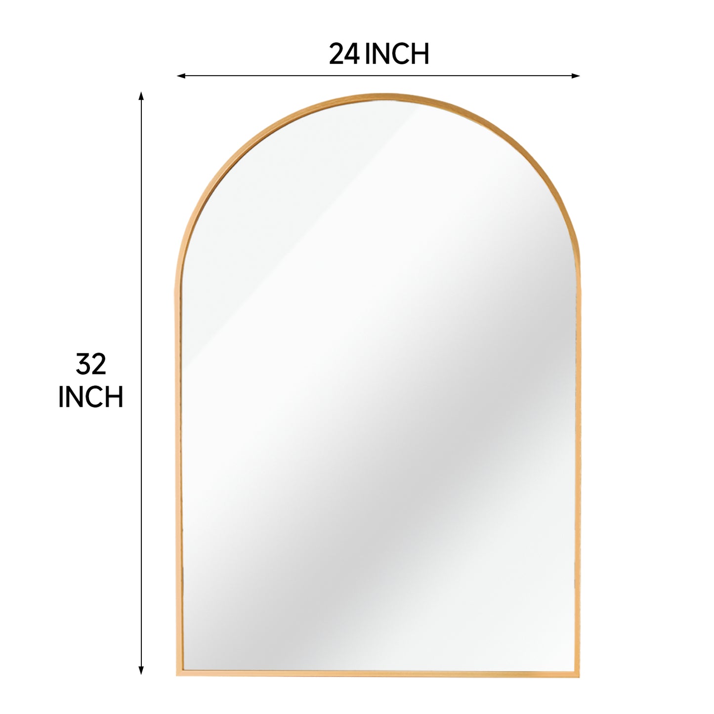 Gold Metal Framed Arched Bathroom Mirror - 24x32 Inch