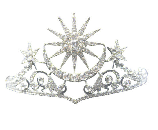 Star & Moon Diamond Crown Tiara - Silver