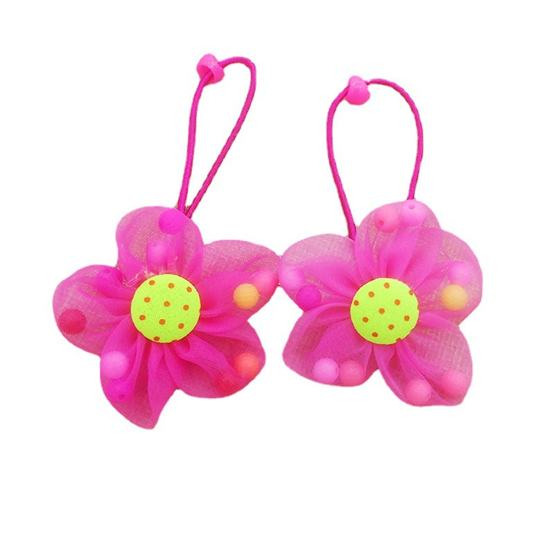 Children's Flower Beads Hair Band Set - Colorful Rubber Hair Rings for Kids