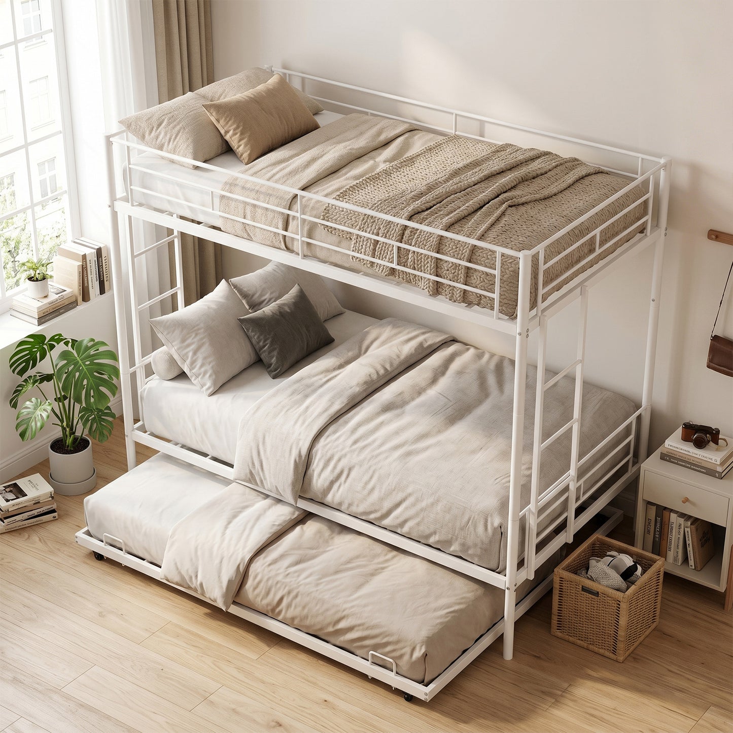 Twin Over Twin Bunk Bed with Trundle - Space Saving Design