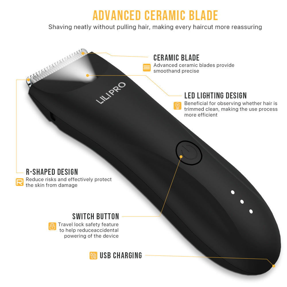Waterproof Electric Body Hair Clipper - Black