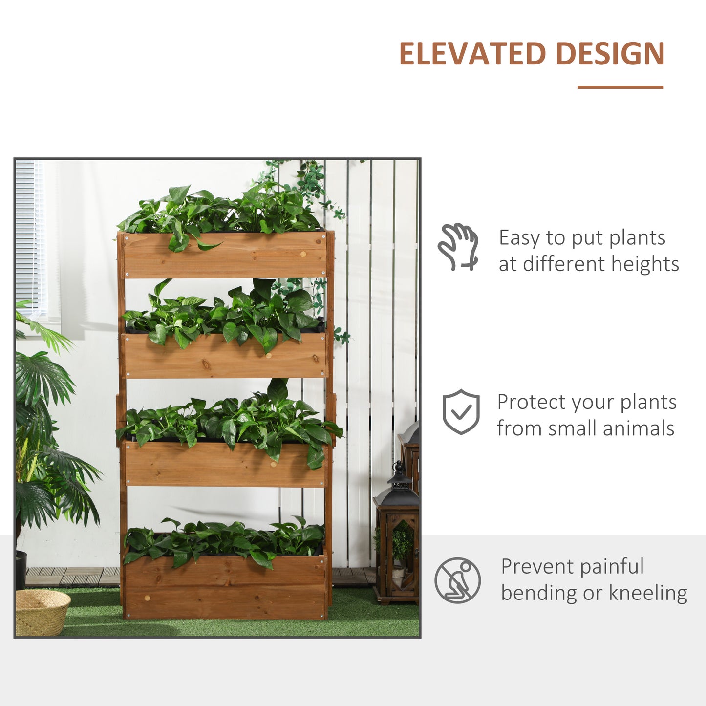 Vertical Raised Garden Bed with 4 Wooden Planter Tiers, Self-Draining Orange