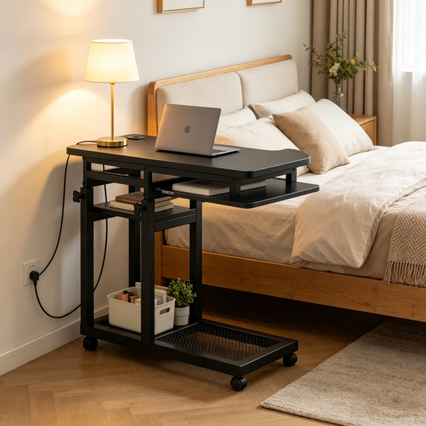 Height Adjustable Mobile C Table with Charging Station
