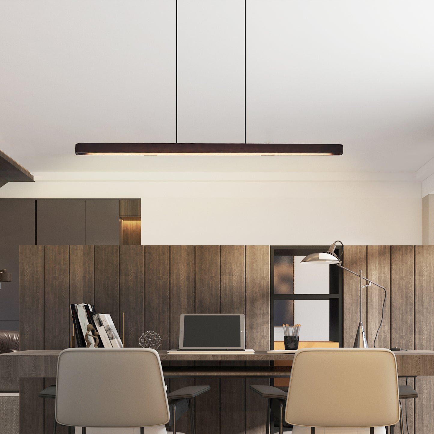 51-Inch Walnut Wood Modern LED Pendant Light for Kitchen & Dining