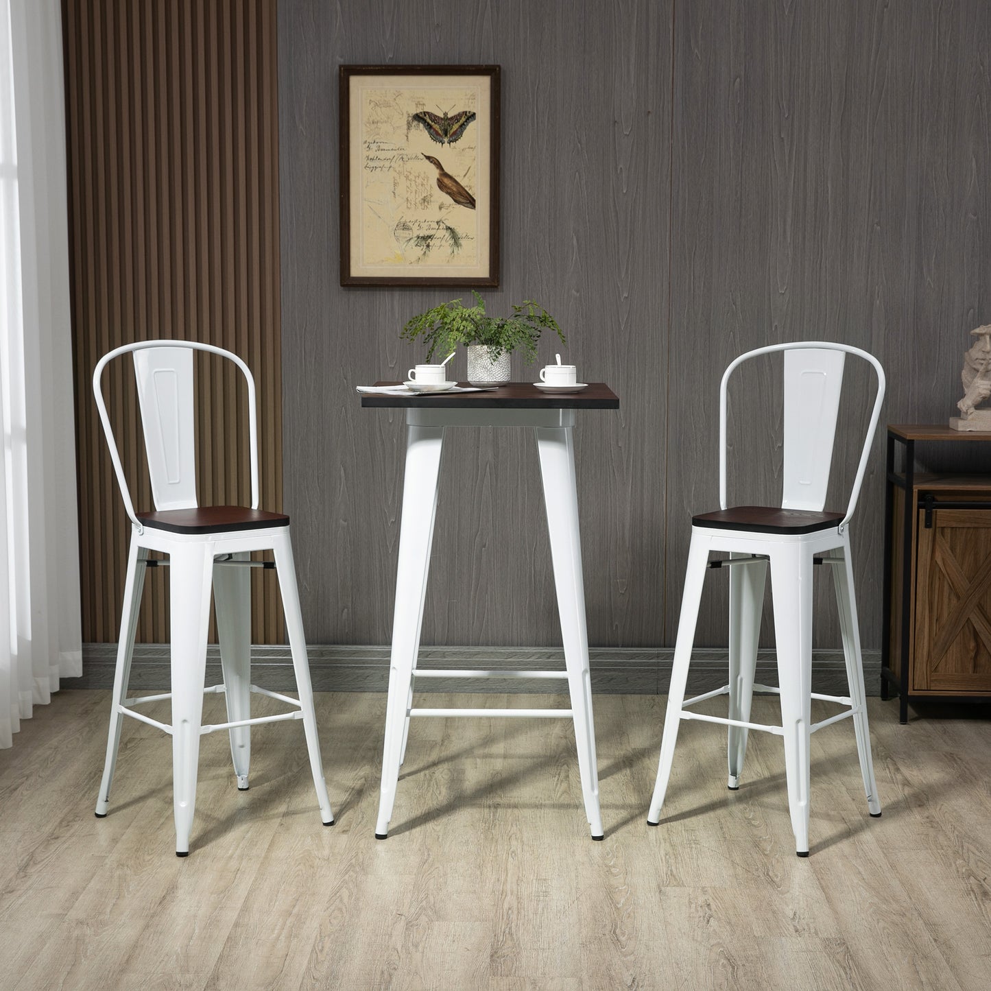 3 Piece Industrial Dining Table Set, Bar Height and Chairs Set with