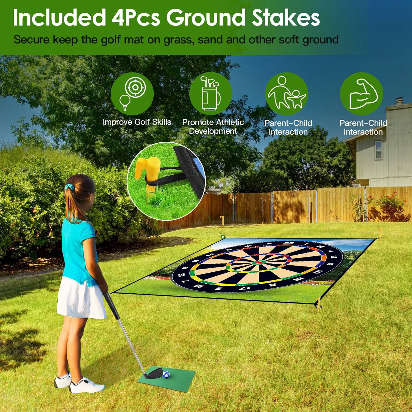 Golf Chipping Game Mat Set with 20 Sticky Balls & Carrying Bag