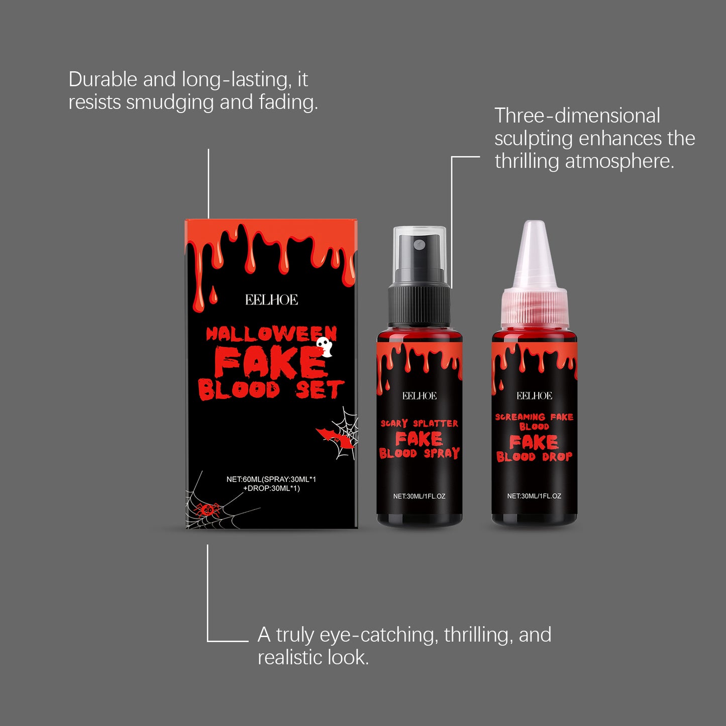 Halloween Fake Blood Makeup Set - Realistic Spray & Drop Effects