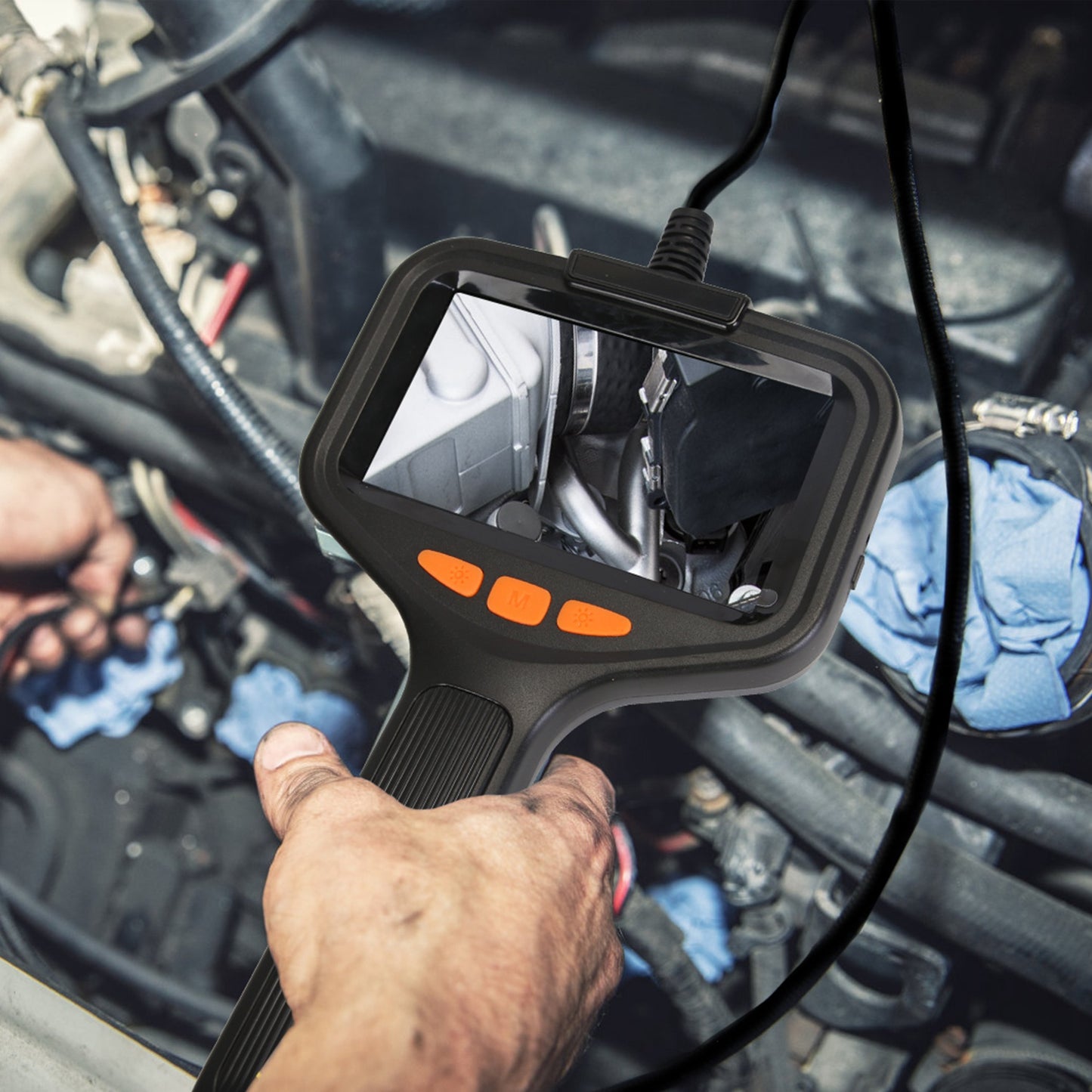 HD Inspection Camera with Light 4.3in Screen 16.4ft Waterproof Borescope for Plumbing & Automotive