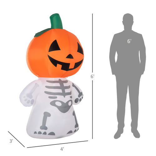6ft Halloween Inflatable Smiling Skeleton Ghost Decoration