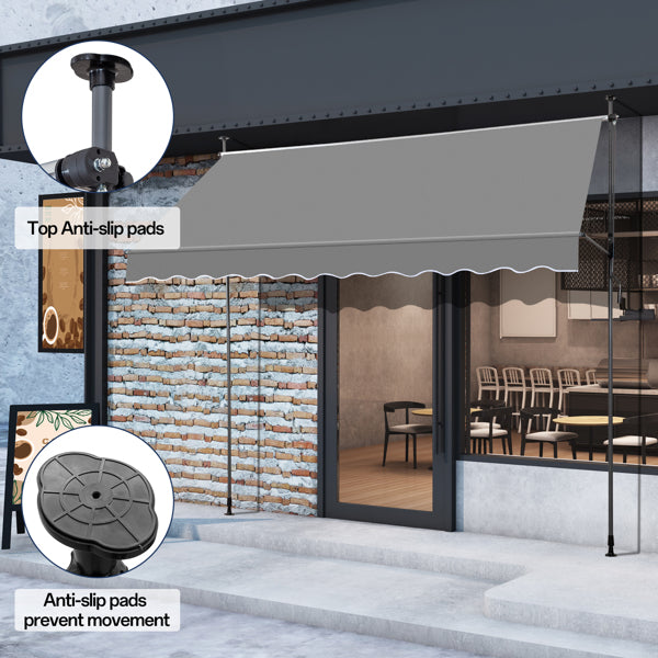 Retractable Patio Awning - Grey Sun Shade Shelter with Adjustable Frame