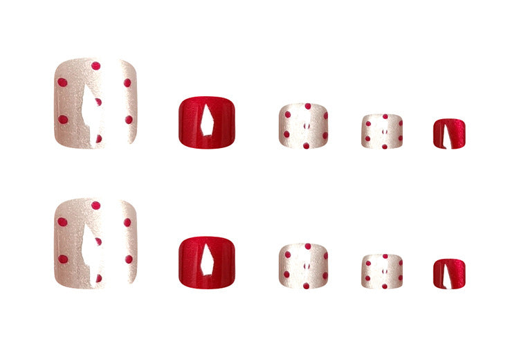 24-Piece Short Rectangular Cat-Eye Nail Stickers with Jelly Glue & Nail File - Red Dot Design