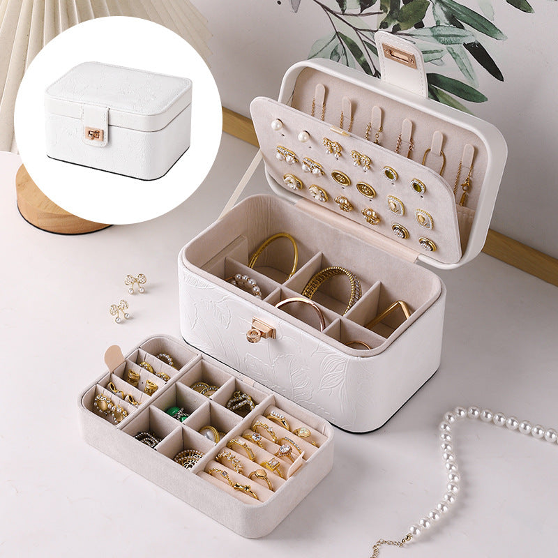 Leather Jewelry Storage Box with Patterned Design and Velvet Interior