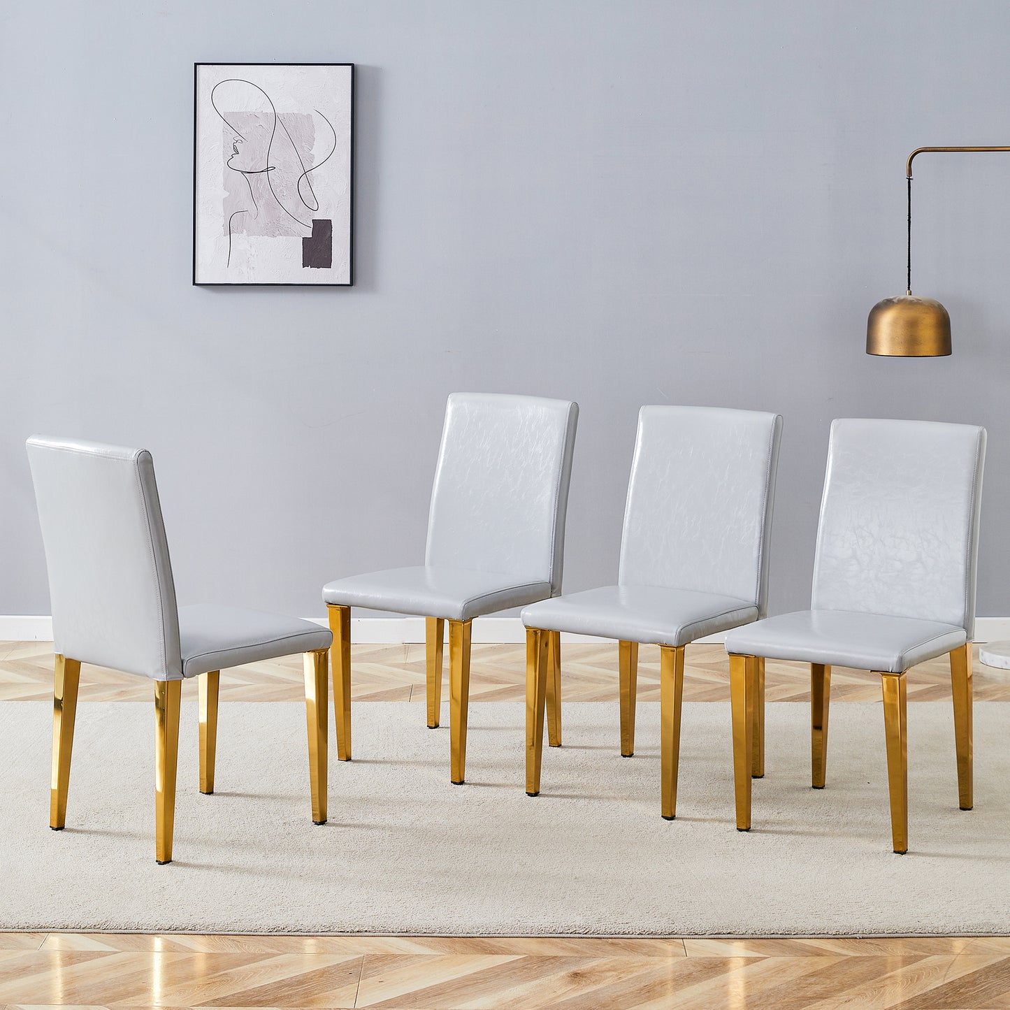 Four Light Gray PU Dining Chairs, Simple And Versatile, Comfortable