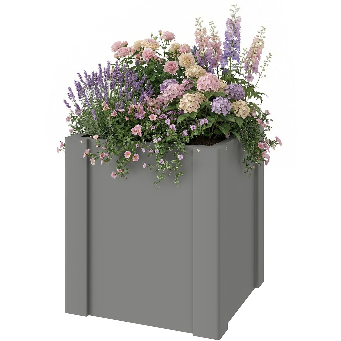 Galvanized Raised Garden Bed Planter Box Outdoor with Gardening Gloves - Gray 1.4x1.4x1.5 ft