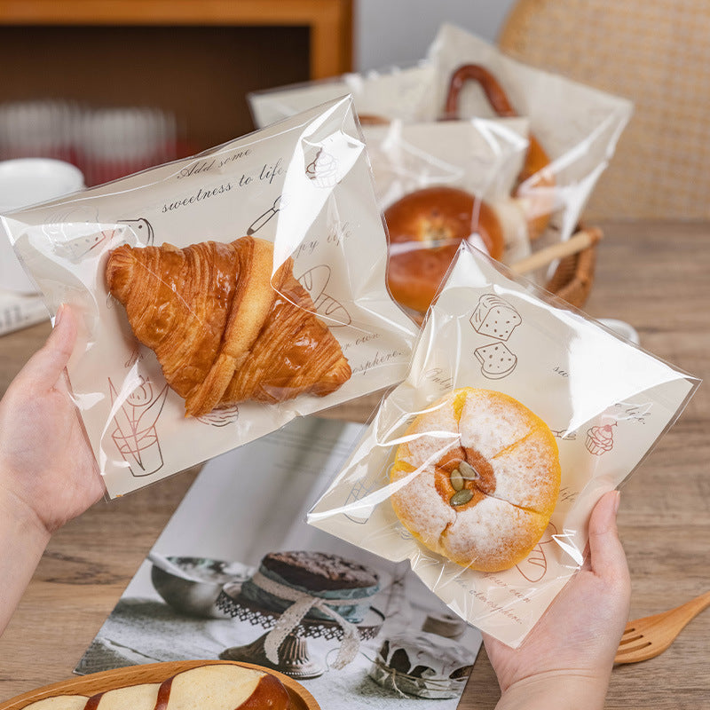 Disposable Bread & Bagel Packaging Bags Set - Transparent, Self-Sealing, 50 pcs