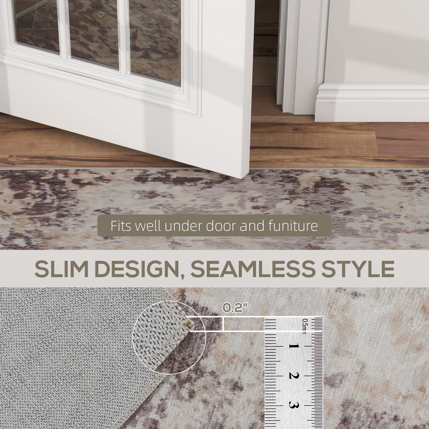 Machine Washable 4x6 Area Rug - Non-Slip Abstract Carpet, Mixed-Brown
