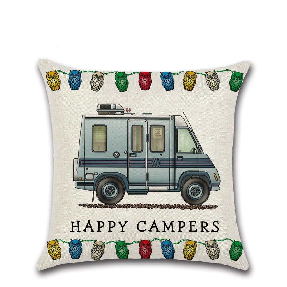 Cartoon Camper RV Linen Pillow Cover 45x45cm Home Textiles