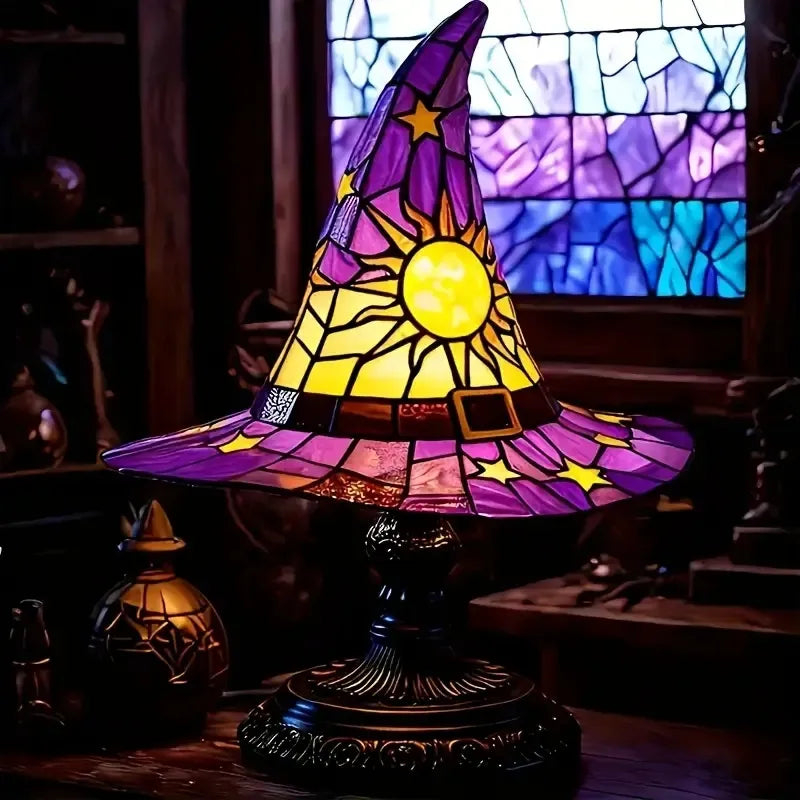 Gothic Witch Hat Lamp - USB Stained Resin Light for Parties