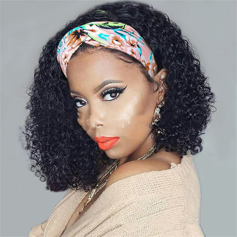 Black Curly Hairband Wig for Women Short Shoulder Length Hairpiece
