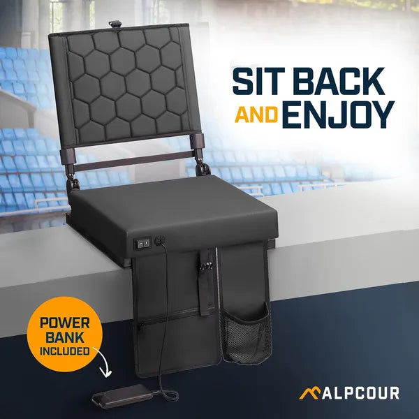 Heated Massage Reclining Stadium Seat with Back Support - Black