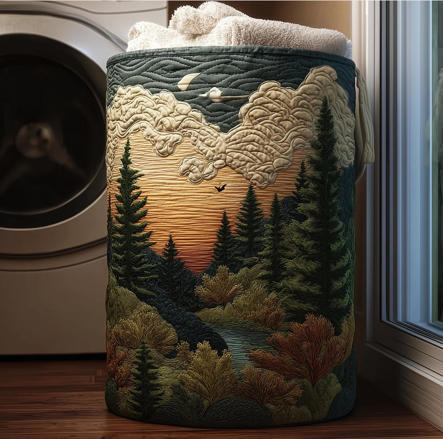 Cotton Laundry Hamper with Quilted Pleated Design Dustproof Clothes Basket