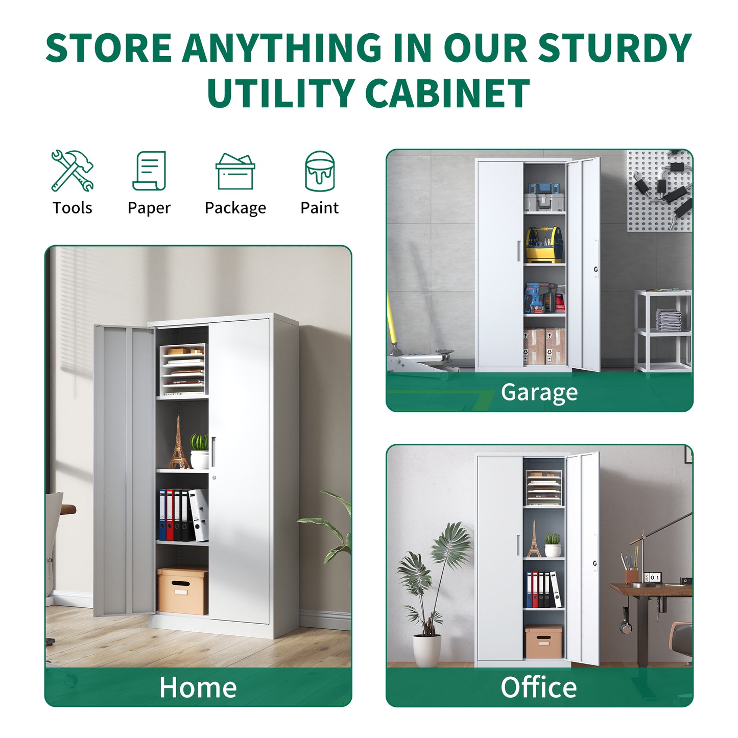 71 H Metal Garage Storage Cabinet, White Tool Steel Locking Cabinet