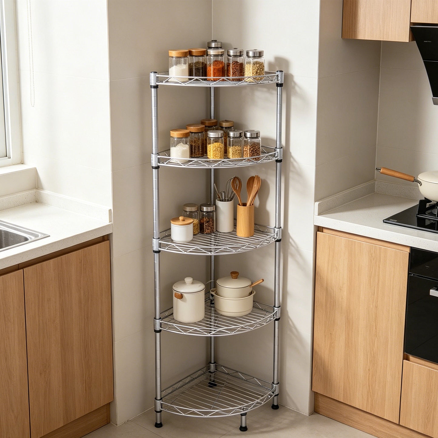 4-Tier Metal Wire Shelving Rack - Silver Storage Unit for Home