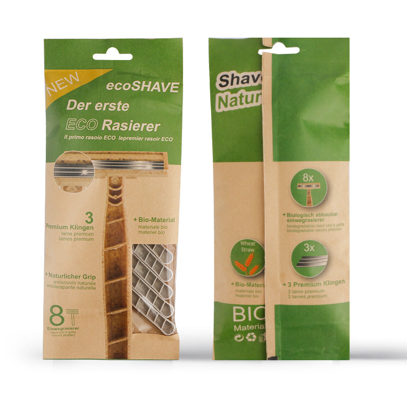 Disposable Manual Shaver 8-Pack - Eco-Friendly Wheat Straw