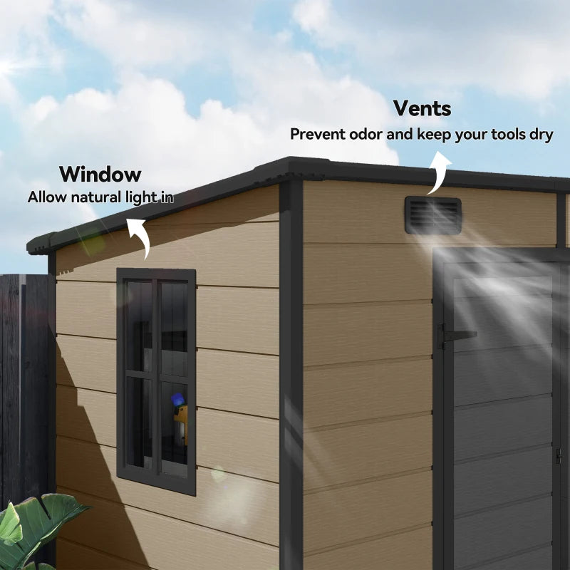 8' x 4' Plastic Outdoor Storage Shed with Floor, Window, Lockable Doors