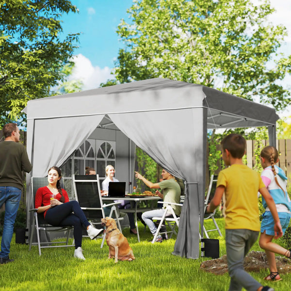 10x10 Pop-Up Party Tent with Sidewalls - Light Gray