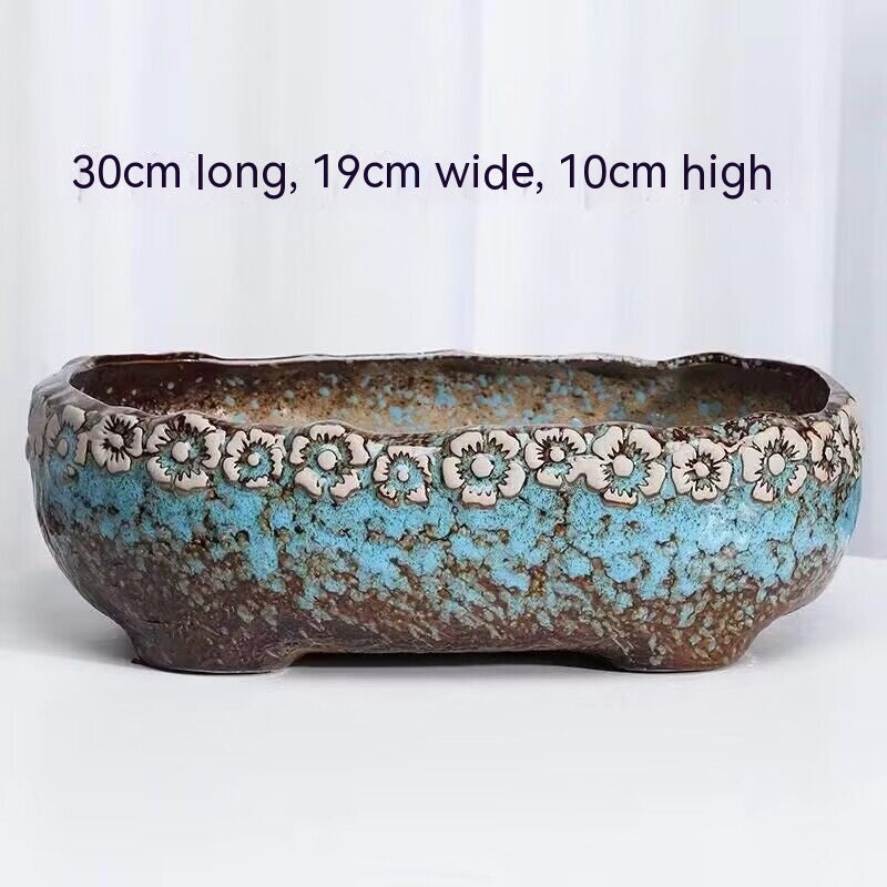 Large Ceramic Flower Pot with Shallow Mouth and Oval Rectangular Design for Home Garden