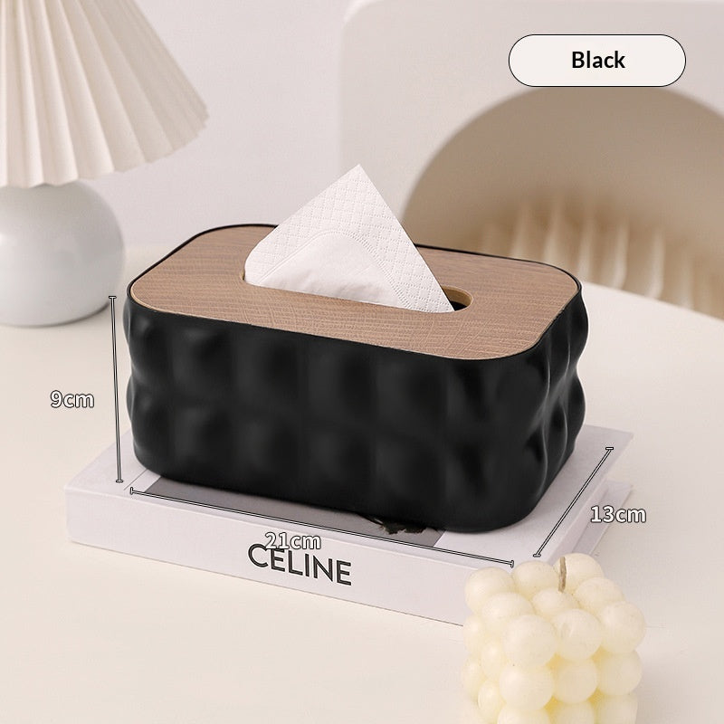 Wooden Lid Tissue Box - Bathroom Storage Organizer, Waterproof Plastic Desktop