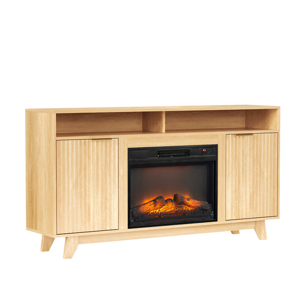 Oak TV Stand with 23-Inch Fireplace Insert & Double Doors