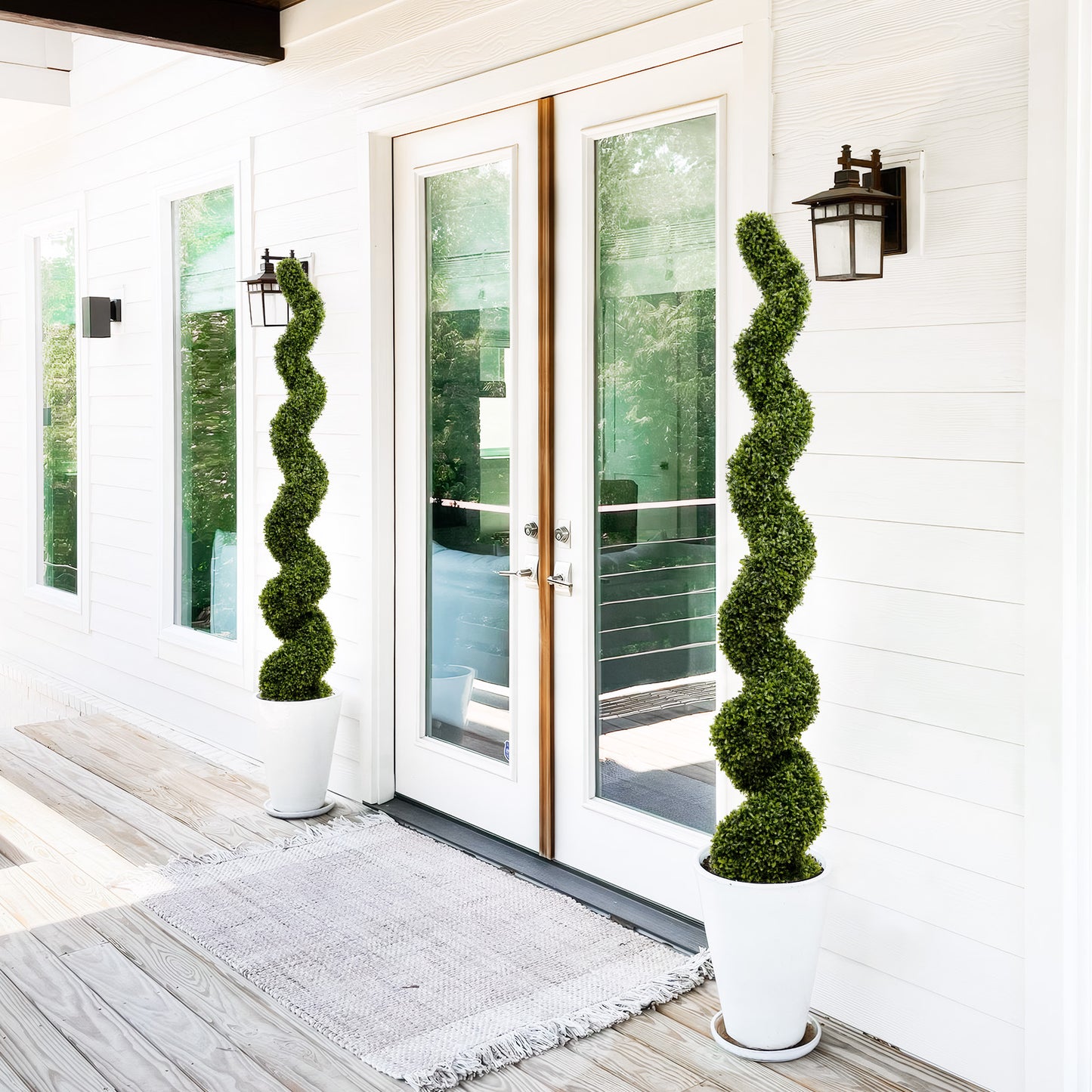 6FT Artificial Spiral Boxwood Topiary Trees - Green, 2pcs Set