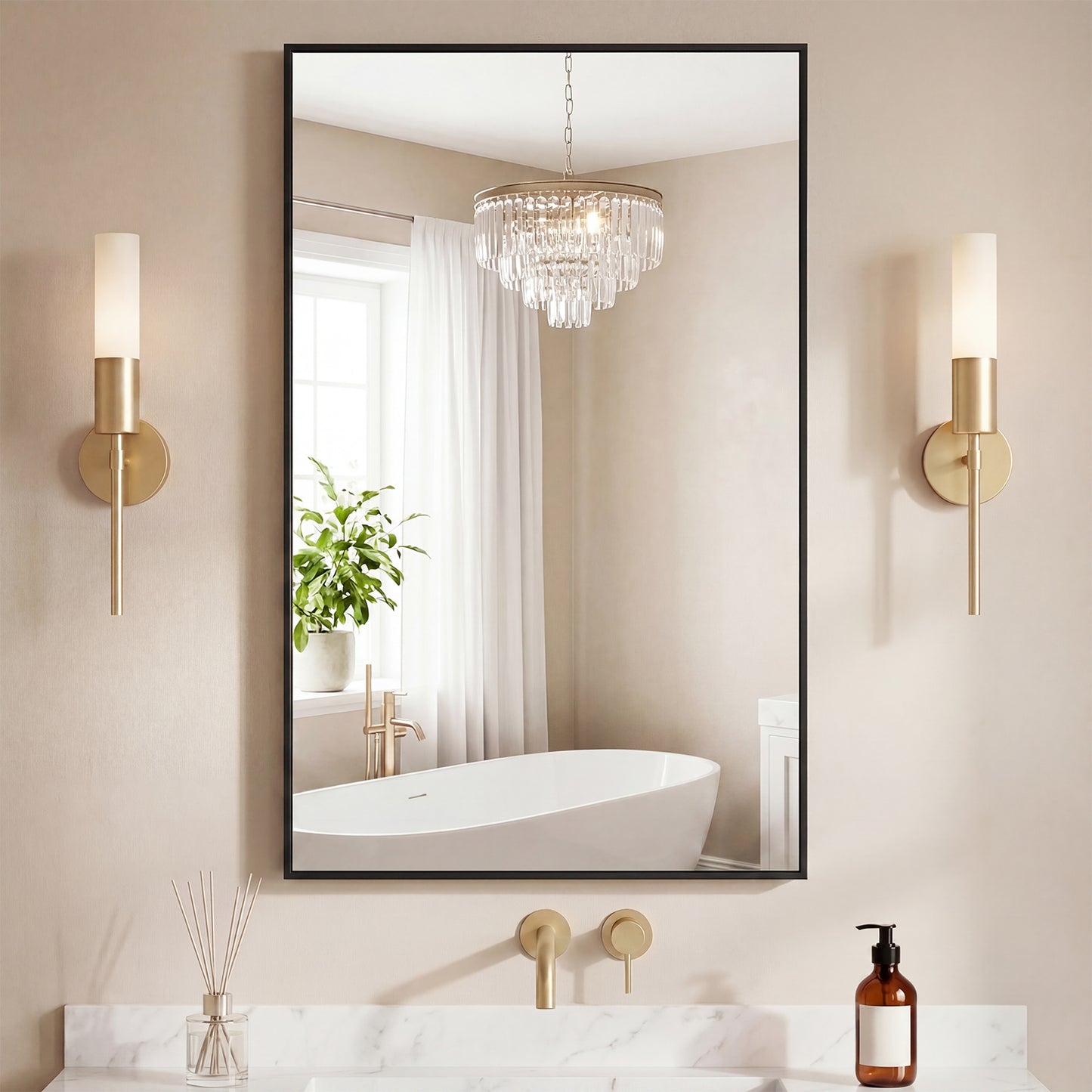 Bathroom Mirror, With Brushed Aluminum Frame, Rectangular Design,