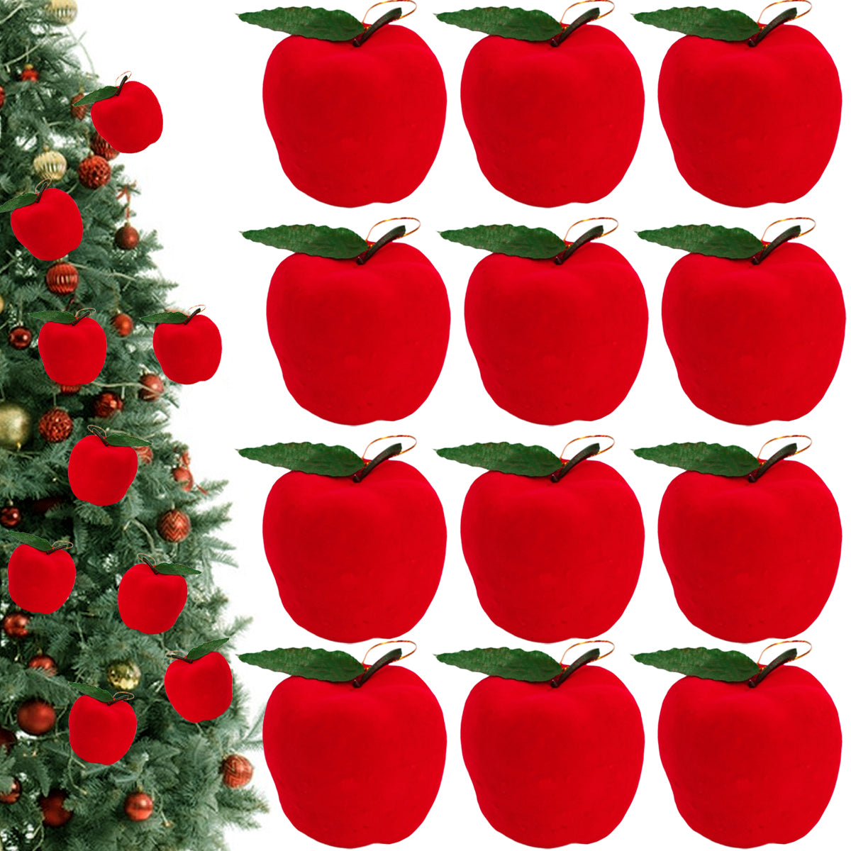 12 Red Christmas Apple Ornaments - 5.5cm