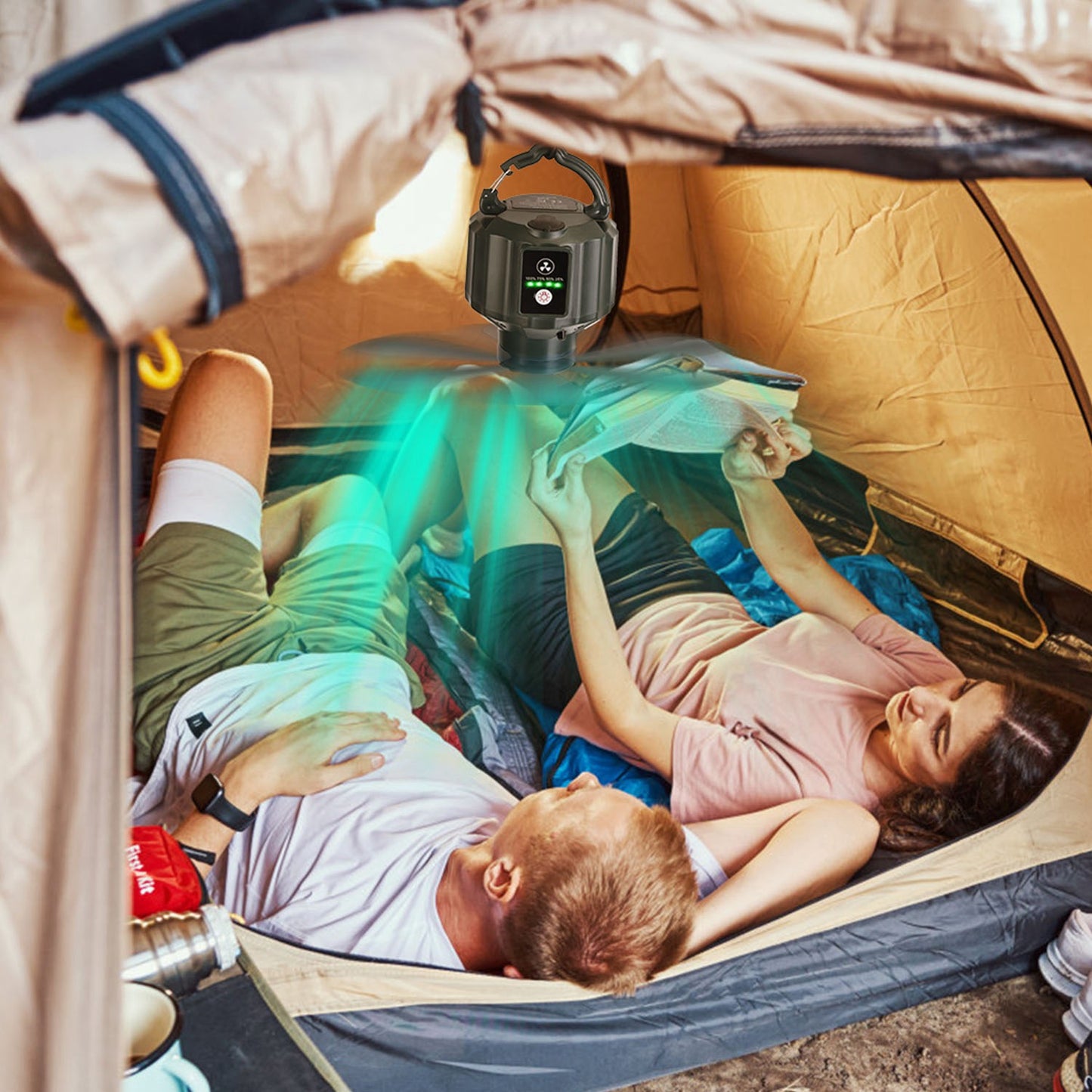 Portable Camping Ceiling LED Fan with Remote Control - 3-in-1 Lantern, Power Bank, Adjustable Speed & Brightness