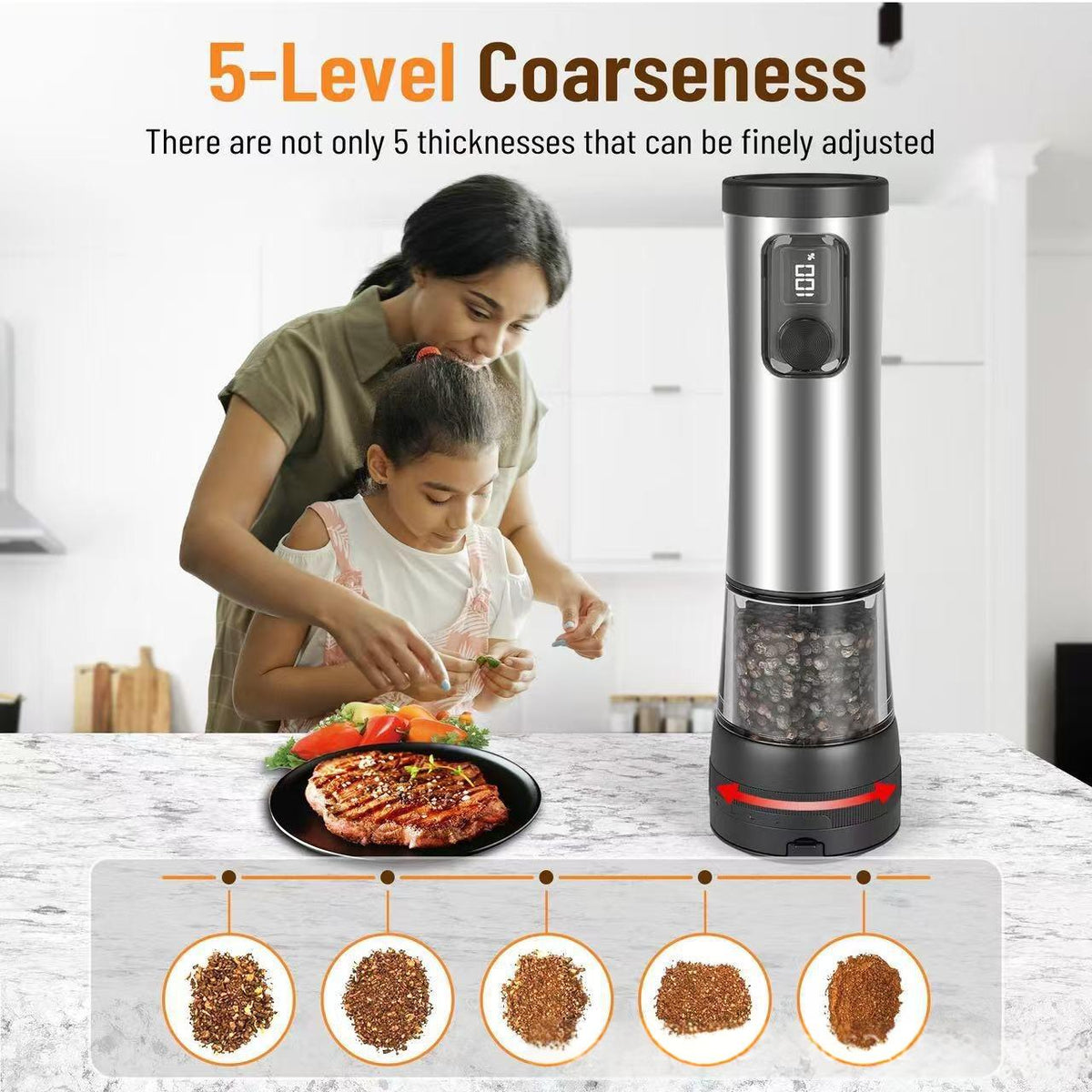 Rechargeable Electric Pepper Grinder Stainless Steel Salt & Pepper Mill