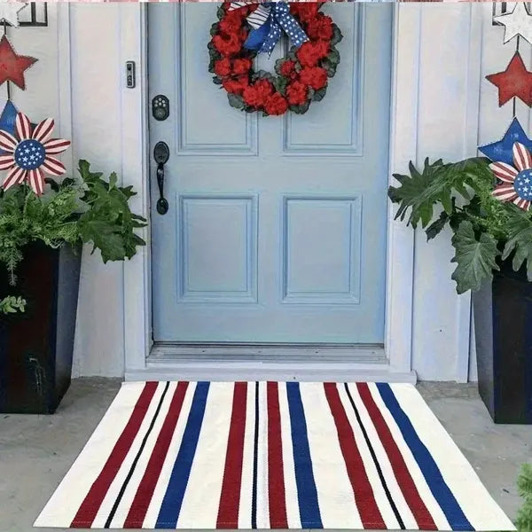 Patriotic Outdoor Mat with Stars & Stripes Design - Non-Slip, Washable 31x20 Inch, Perfect for Outdoor Decor & Gifts