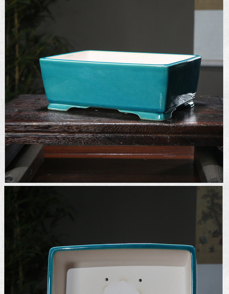 Ceramic Rectangular Flower Pot with Glazed Finish - Zen Style Garden Planter
