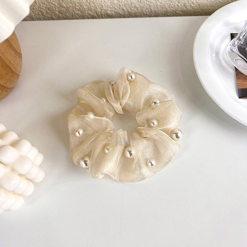 Elegant Organza Pearl Hair Ring Large Intestine Style Retro Hair Accessory