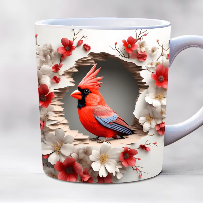 Ceramic Coffee Mug with Bird Design - 301-400ml, Modern Home Drinkware