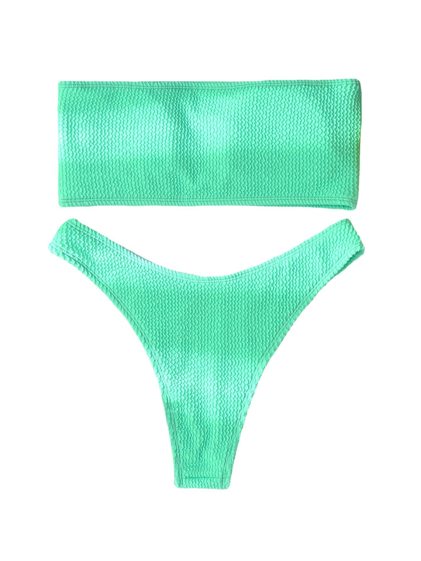 High Waist Solid Color Tube Top Bikini Swimsuit