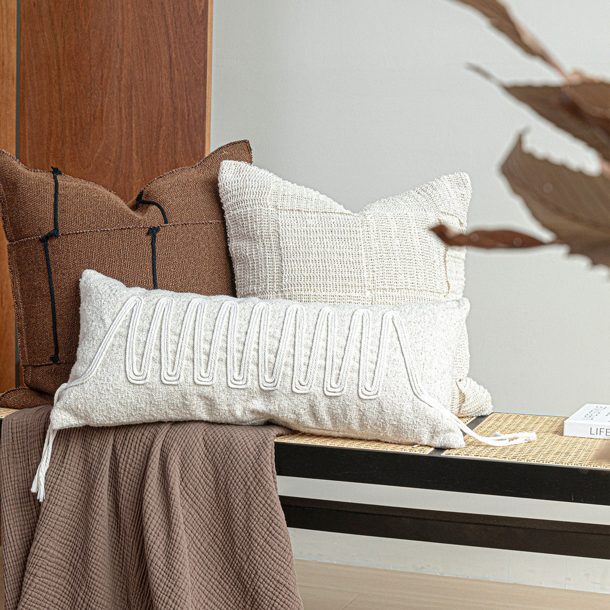 Handmade Patchwork Throw Pillow Set - Woven, Cotton & Linen Cushions for Sofa & Villa Decor